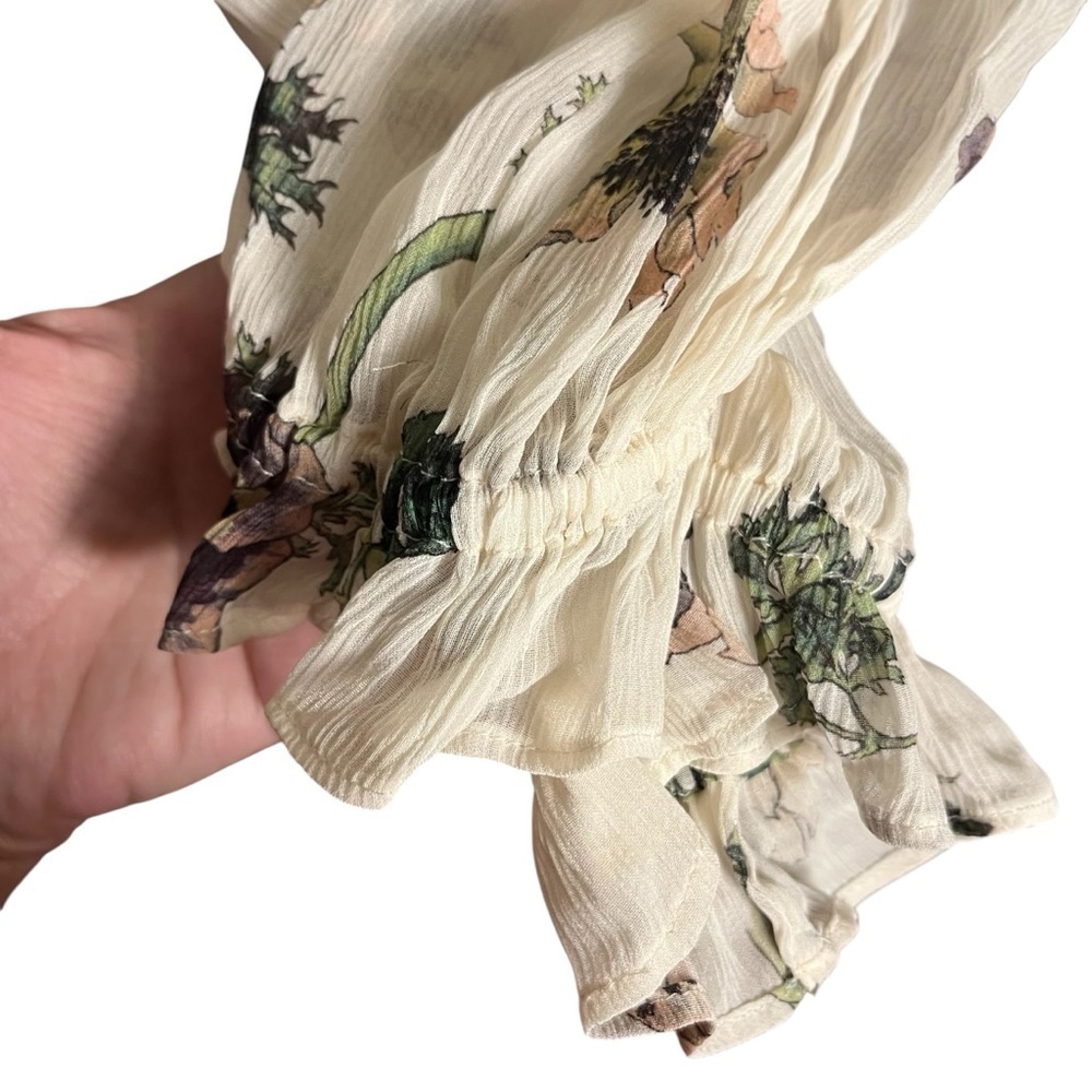 PAIGE Ivory Karin Floral Silk Ruffle Blouse — Small - Picture 7 of 10